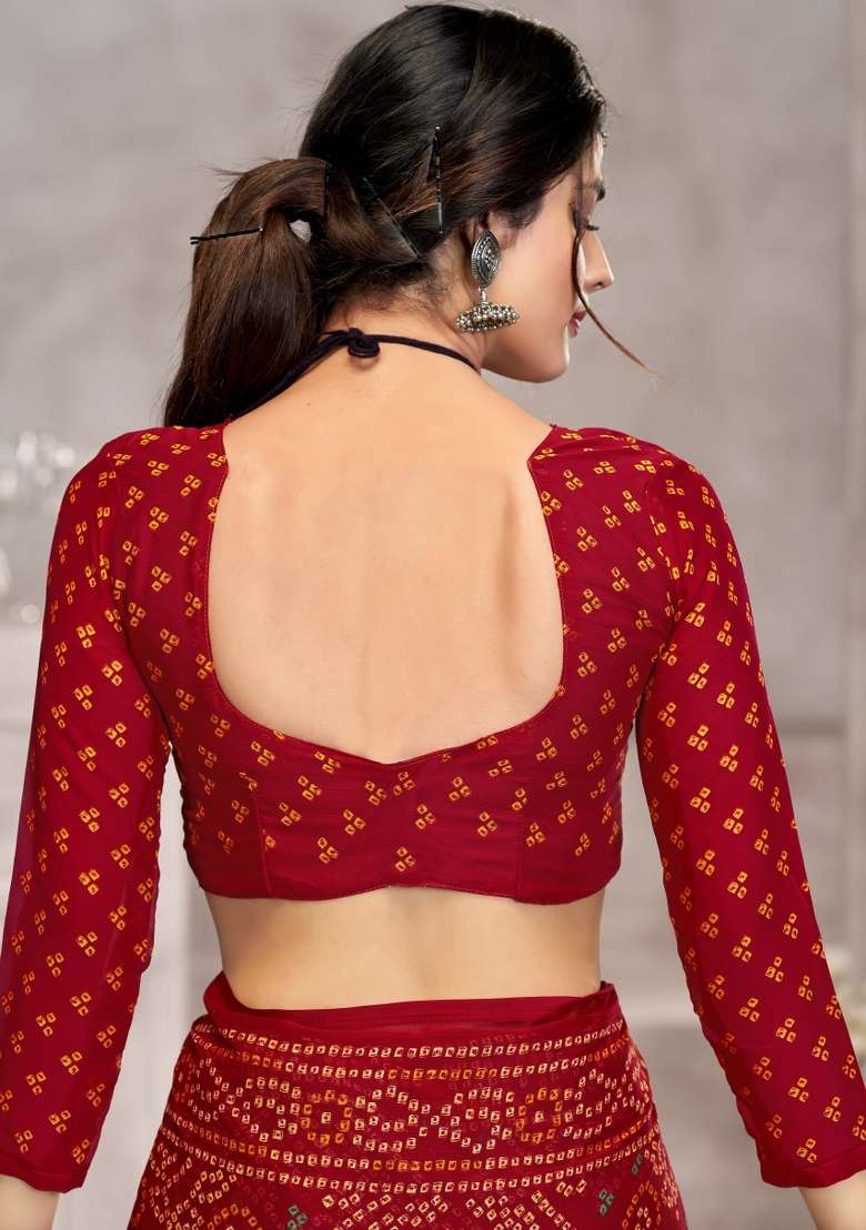 Maroon Embroidery Work Chiffon Saree Set for Diwali and Festive Wear - Indya