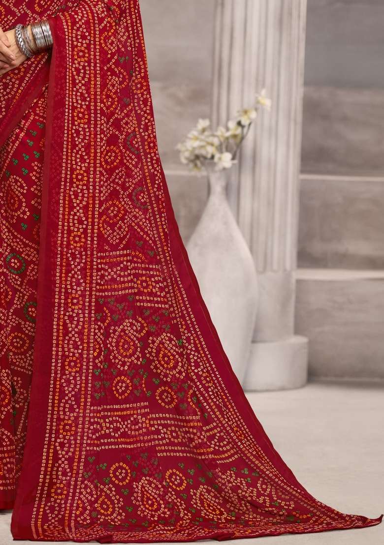 Maroon Embroidery Work Chiffon Saree Set for Diwali and Festive Wear - Indya