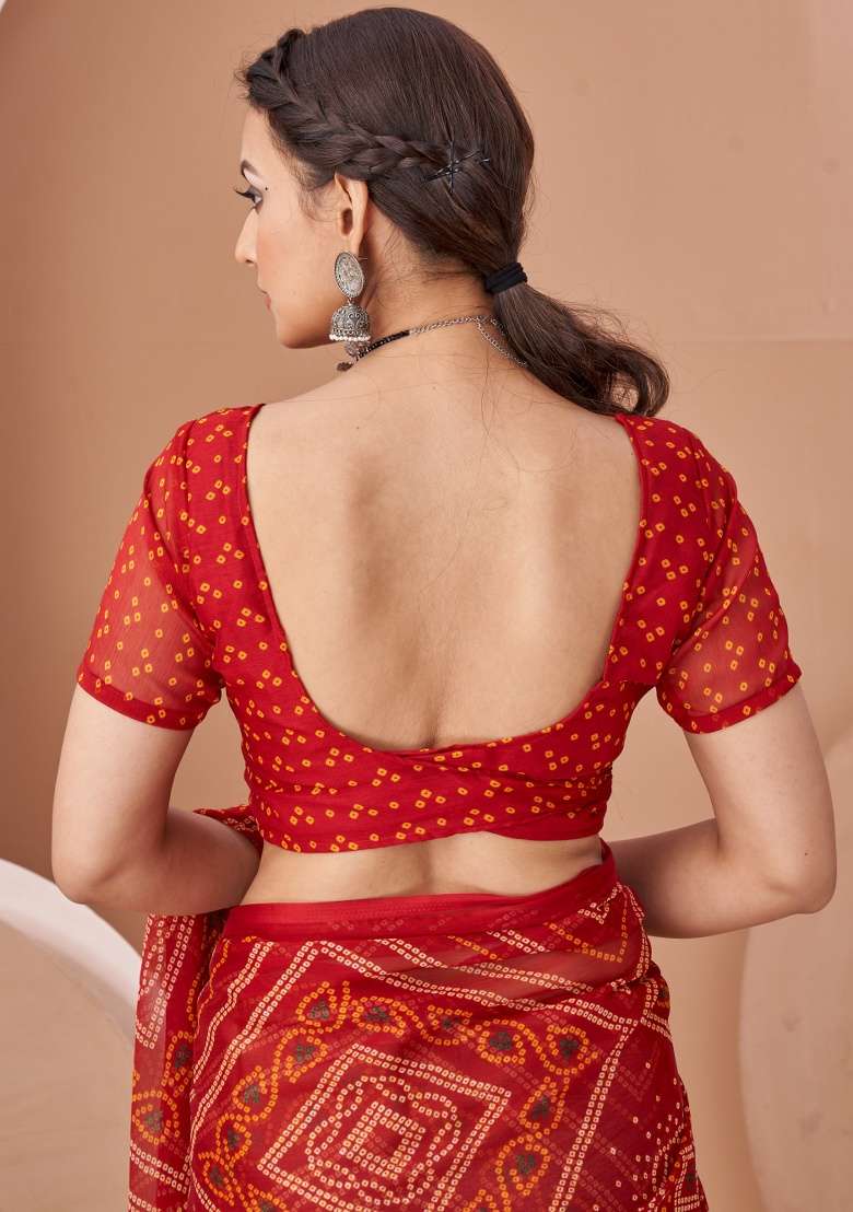 Maroon Work Chiffon Saree Set with Embroidery for Diwali | Wedding & Festive Wear - Indya