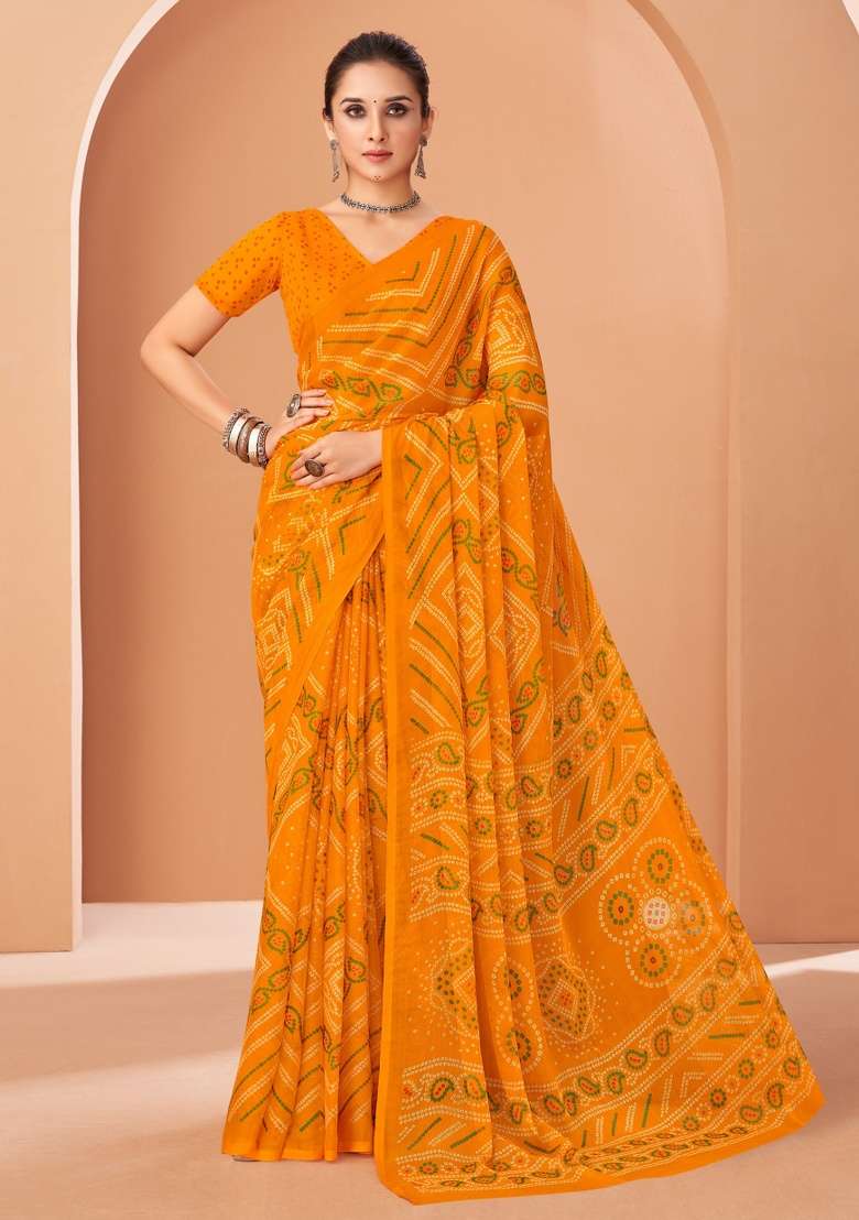 Yellow Work Chiffon Saree Set with Embroidery for Diwali | Wedding & Festive Wear - Indya