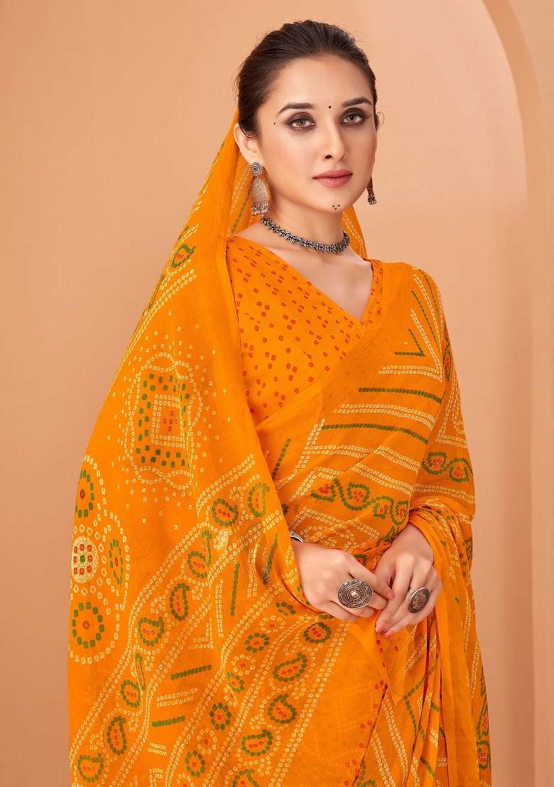 Yellow Work Chiffon Saree Set with Embroidery for Diwali | Wedding & Festive Wear - Indya