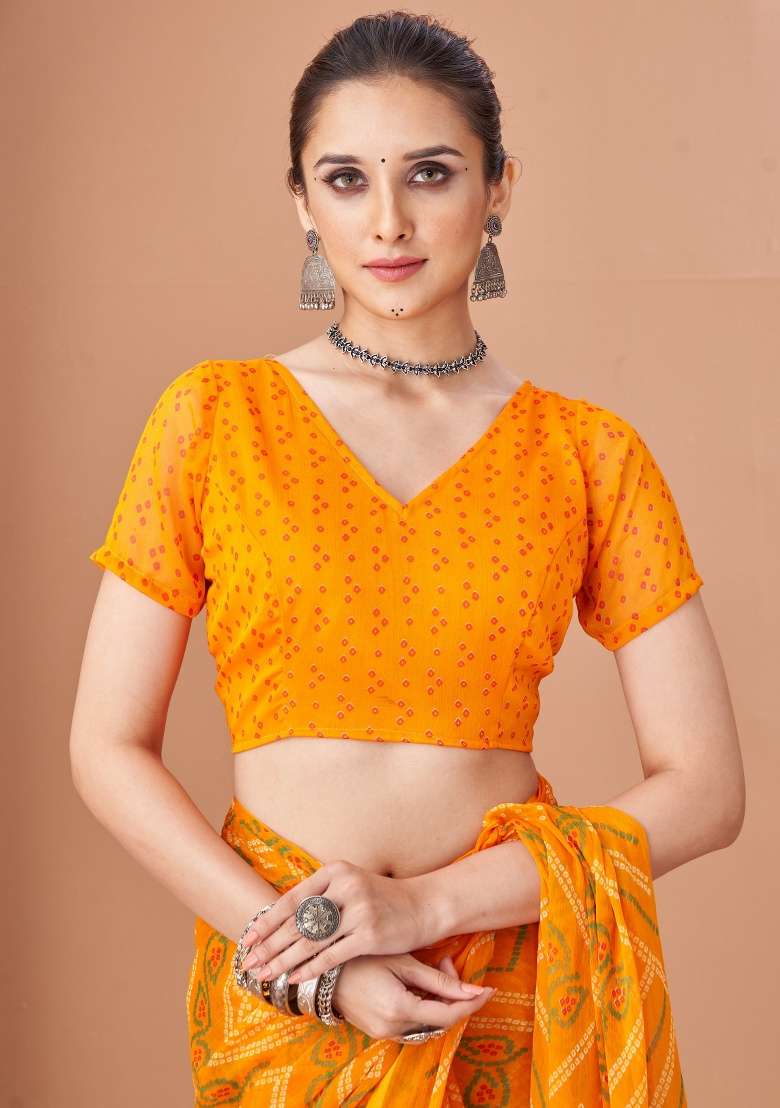 Yellow Work Chiffon Saree Set with Embroidery for Diwali | Wedding & Festive Wear - Indya
