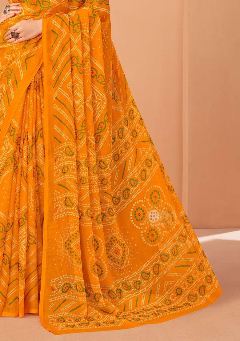 Yellow Work Chiffon Saree Set with Embroidery for Diwali | Wedding & Festive Wear - Indya