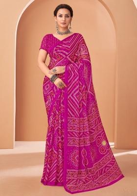 Magenta Embroidery Work Chiffon Saree Set