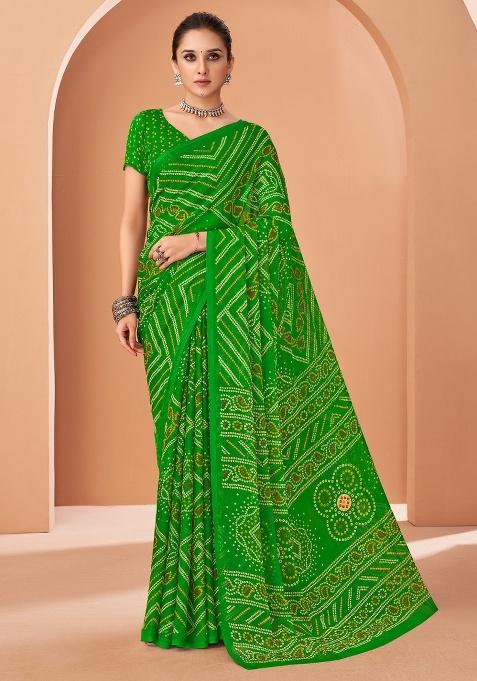 Green Embroidery Work Chiffon Saree Set