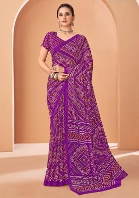 Purple Embroidery Work Chiffon Saree Set