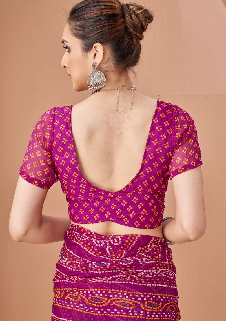 Purple Work Chiffon Saree Set with Embroidery for Diwali | Wedding & Festive Wear - Indya