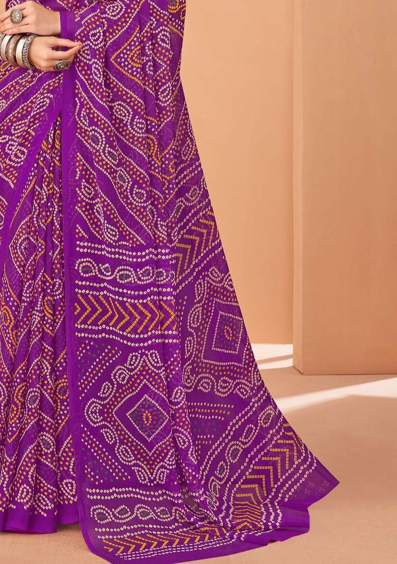 Purple Work Chiffon Saree Set with Embroidery for Diwali | Wedding & Festive Wear - Indya