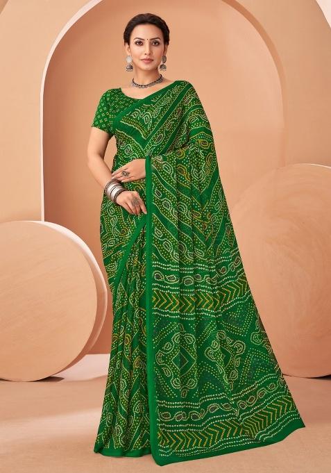 Green Embroidery Work Chiffon Saree Set