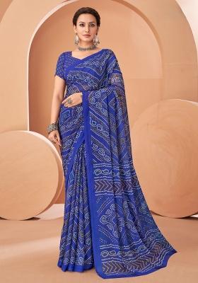 Royal Blue Embroidery Work Chiffon Saree Set