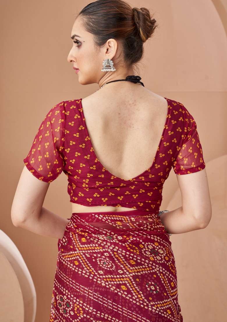 Wine Work Chiffon Saree Set with Embroidery for Diwali | Wedding & Festive Wear - Indya
