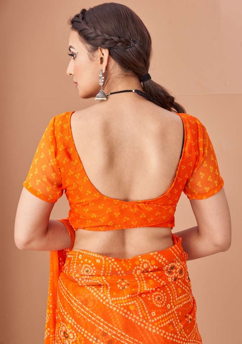 Orange Work Chiffon Saree Set with Embroidery for Diwali | Wedding & Festive Wear - Indya