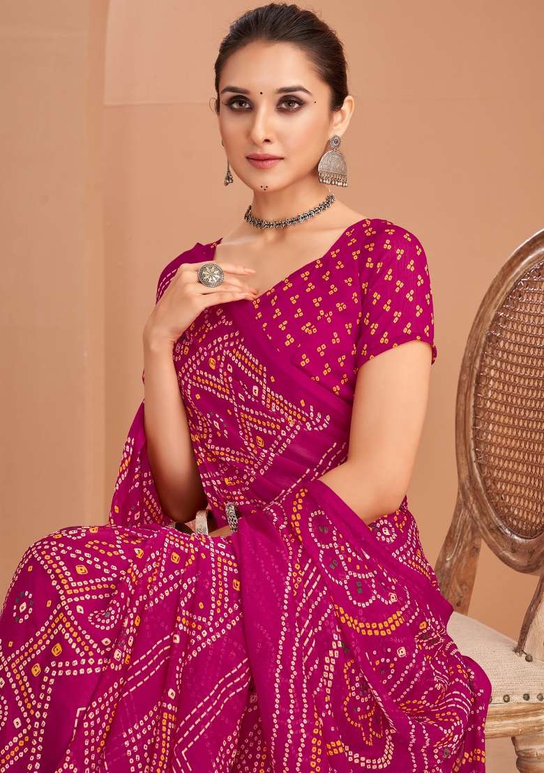 Pink Work Chiffon Saree Set with Embroidery for Diwali | Wedding & Festive Wear - Indya