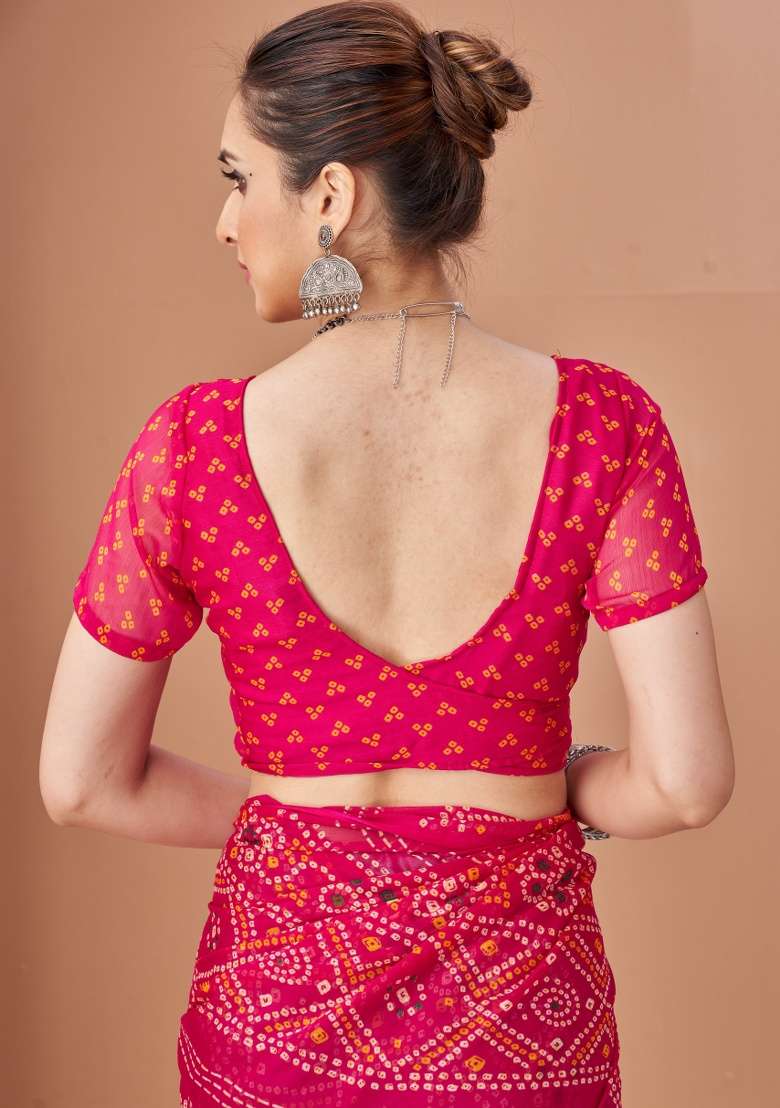 Pink Work Chiffon Saree Set with Embroidery for Diwali | Wedding & Festive Wear - Indya