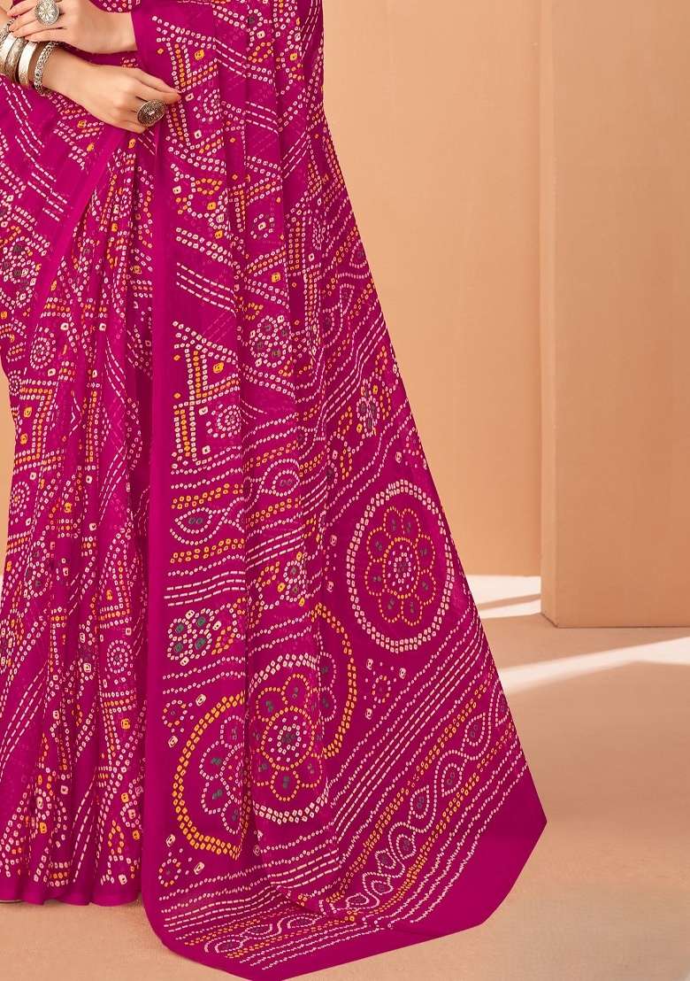 Pink Work Chiffon Saree Set with Embroidery for Diwali | Wedding & Festive Wear - Indya