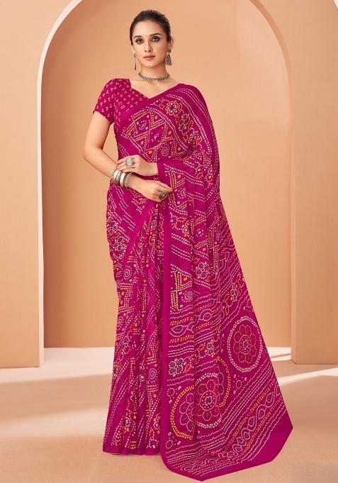 Pink Embroidery Work Chiffon Saree Set