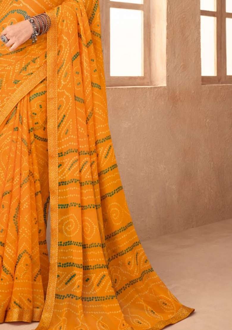 Yellow Work Chiffon Saree Set with Embroidery for Diwali | Wedding & Festive Wear - Indya