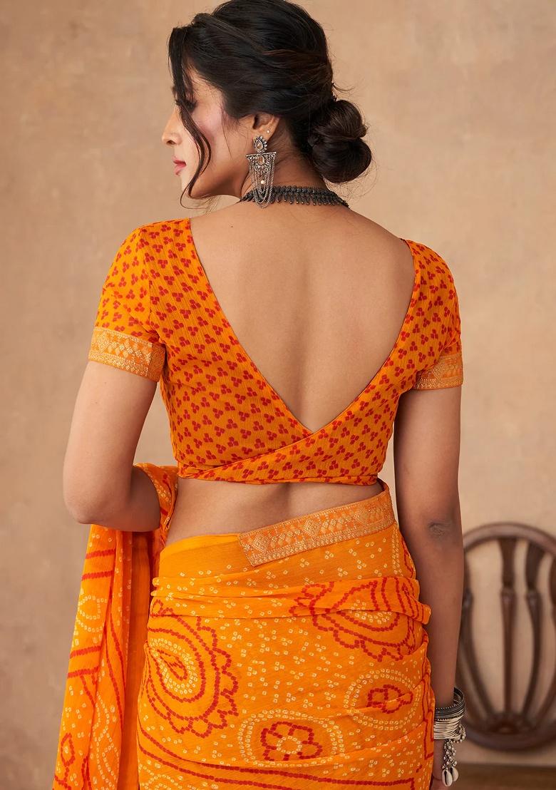 Saffron Embroidery Work Chiffon Saree Set