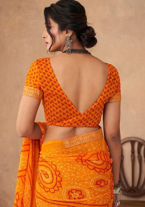 Saffron Embroidery Work Chiffon Saree Set