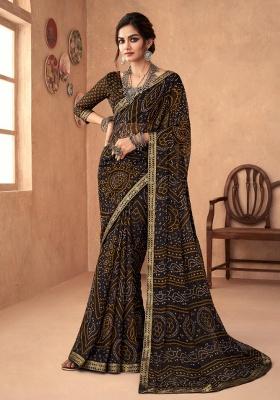 Black Embroidery Work Chiffon Saree Set