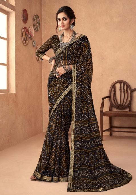 Black Embroidery Work Chiffon Saree Set