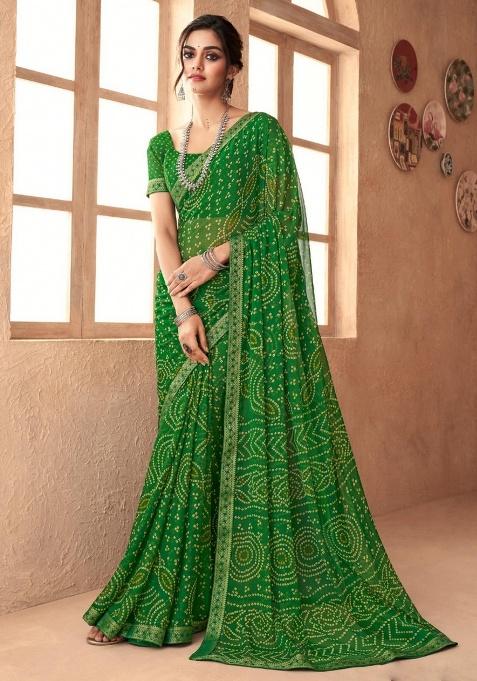 Green Embroidery Work Chiffon Saree Set