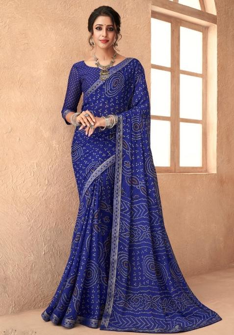 Royal Blue Embroidery Work Chiffon Saree Set