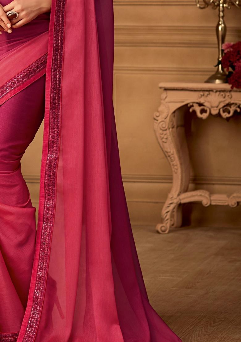 Wine Embroidery Work Silk Saree Set