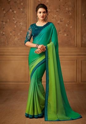 Green Embroidery Work Silk Saree Set