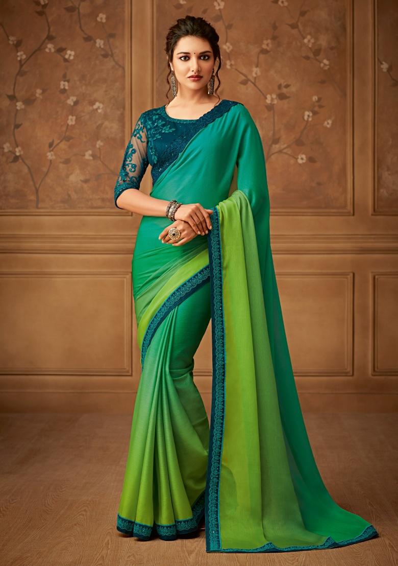 Green Embroidery Work Silk Saree Set