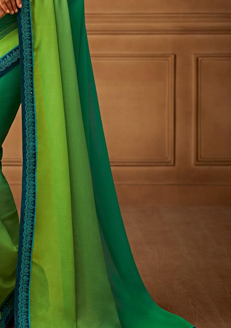 Green Embroidery Work Silk Saree Set