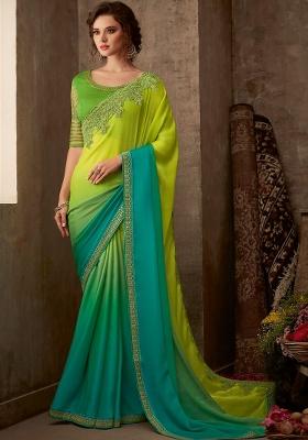 Lemon  Embroidery Work Silk Saree Set