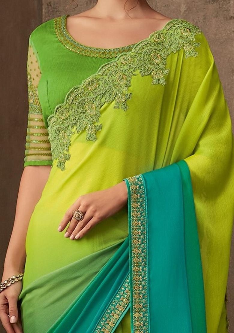 Lemon Embroidery Work Silk Saree Set