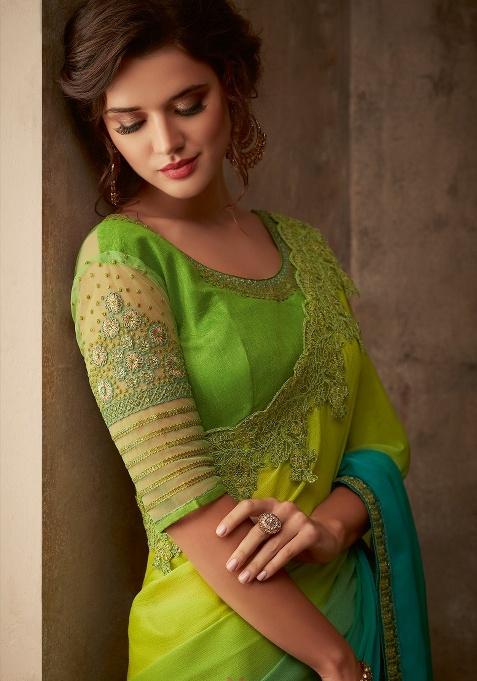 Lemon Embroidery Work Silk Saree Set