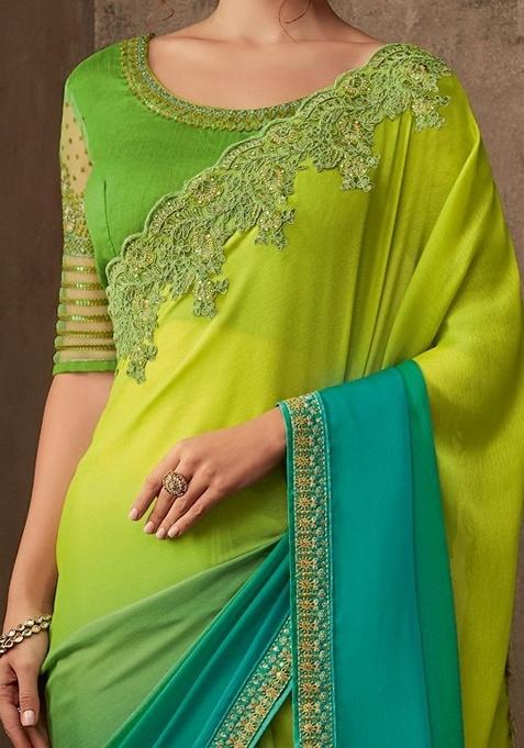 Lemon Embroidery Work Silk Saree Set