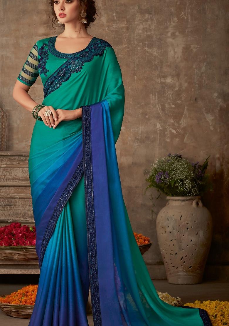 Multi Embroidery Work Silk Saree Set