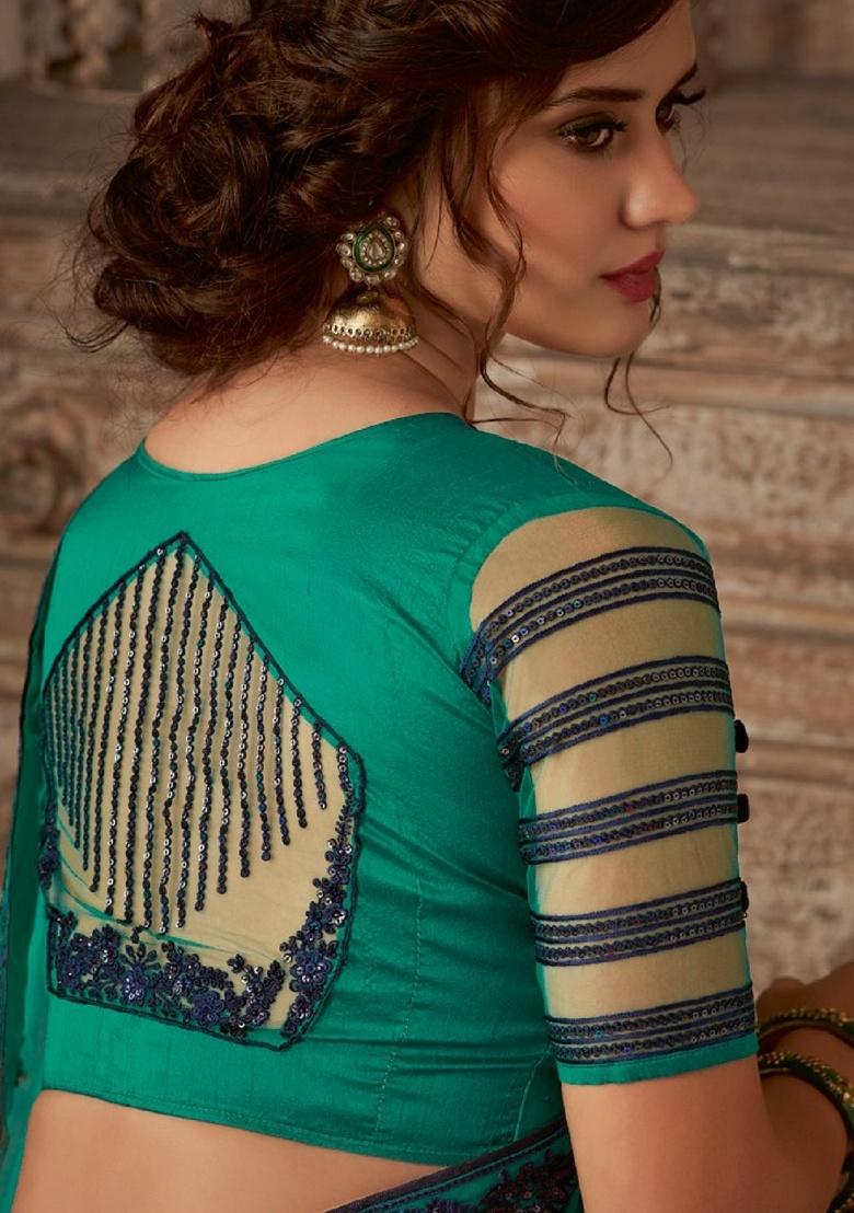 Multi Embroidery Work Silk Saree Set