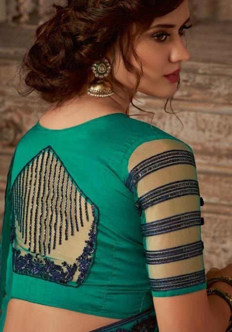 Multi Embroidery Work Silk Saree Set