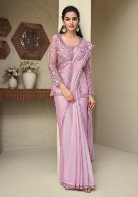 Levander Embroidery Work Silk Saree Set