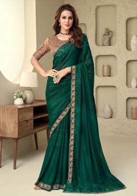 Green Embroidery Work Silk Saree Set