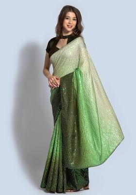 Green Embroidered Georgette Saree Set