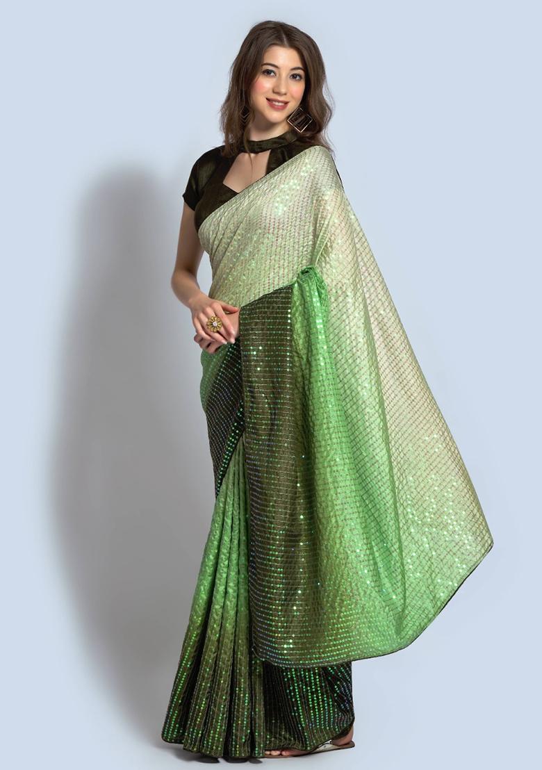 Green Embroidered Georgette Saree Set