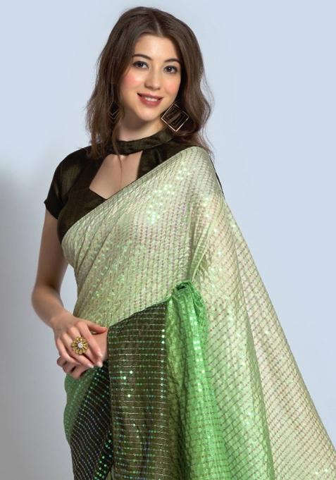 Green Embroidered Georgette Saree Set