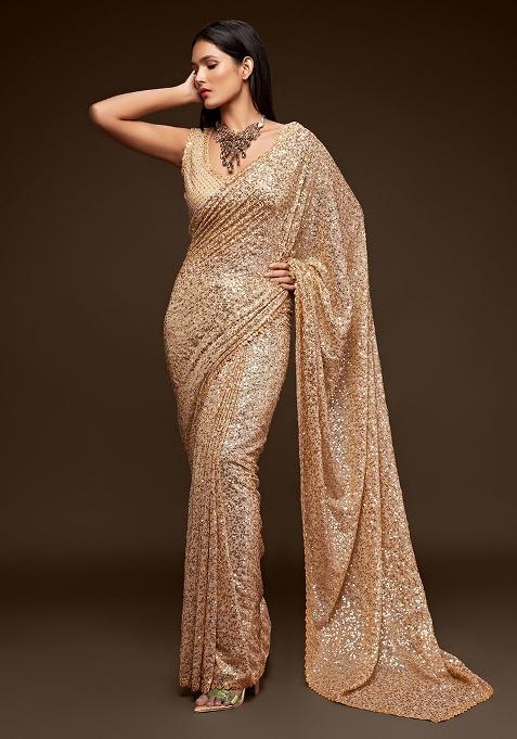 Ancient Ivory Embroidered Georgette Saree Set