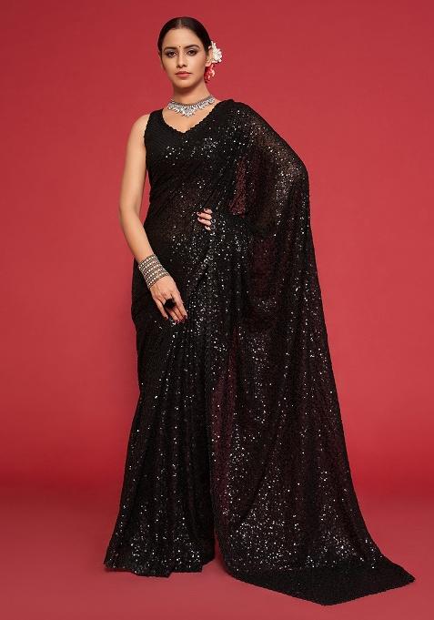 Black Embroidered Georgette Saree Set