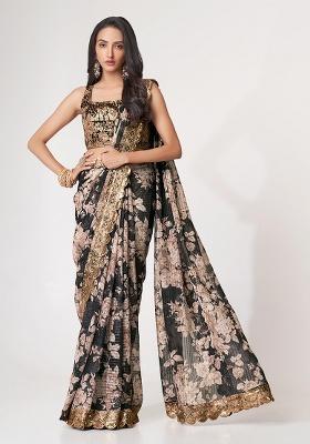 Black Embroidered Organza Saree Set