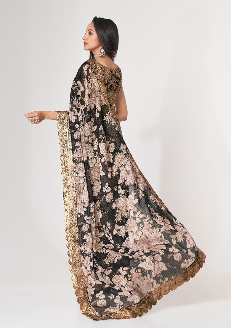 Black Embroidered Organza Saree Set