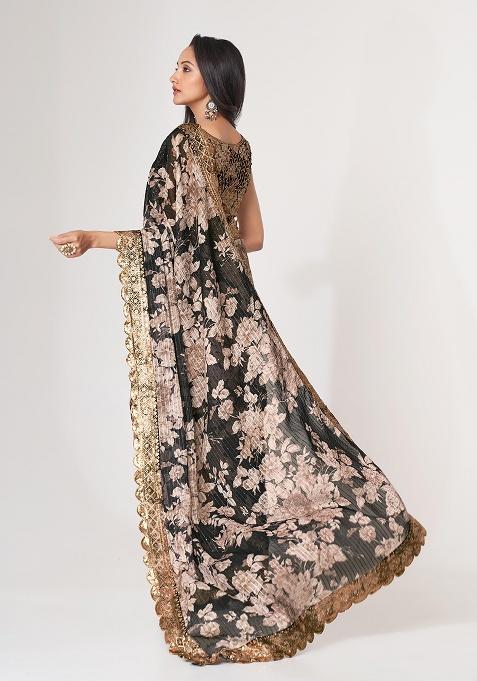 Black Embroidered Organza Saree Set