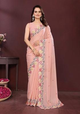 Pink Embroidered Georgette Saree Set
