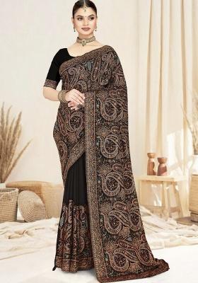 Black Embroidery Work Georgette Saree Set